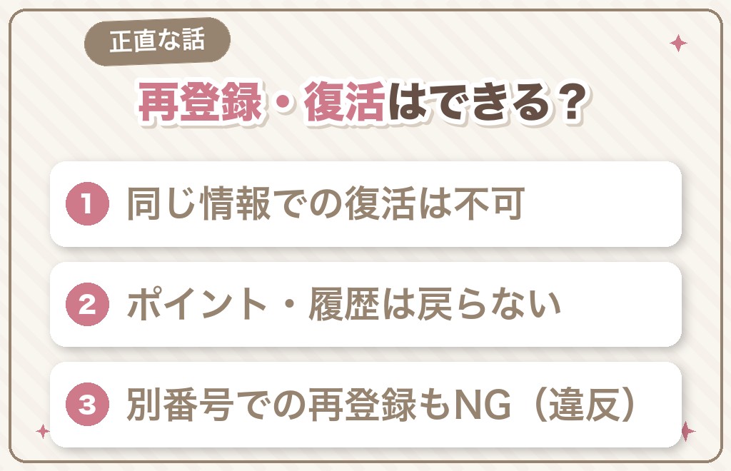 強制退会のあと再登録・復活はできる？