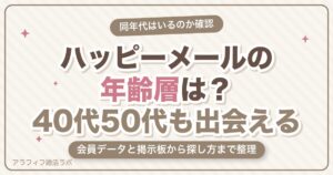 ハッピーメール（ハピメ）の年齢層は？40代・50代でも出会えるか会員データと掲示板から解説【2026年8月版】
