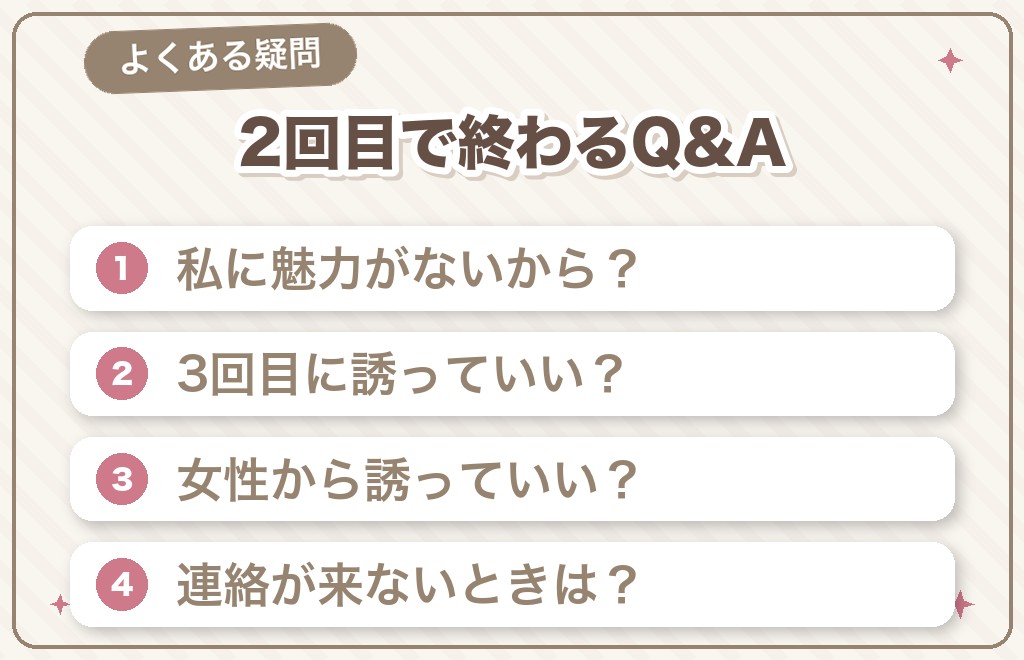 マッチングアプリで2回目で終わることに関するよくある質問