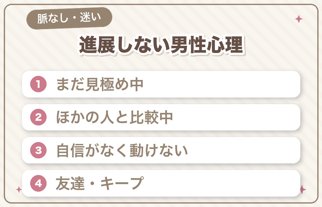 3回目でも進展しない男性心理【脈なし・迷いパターン】