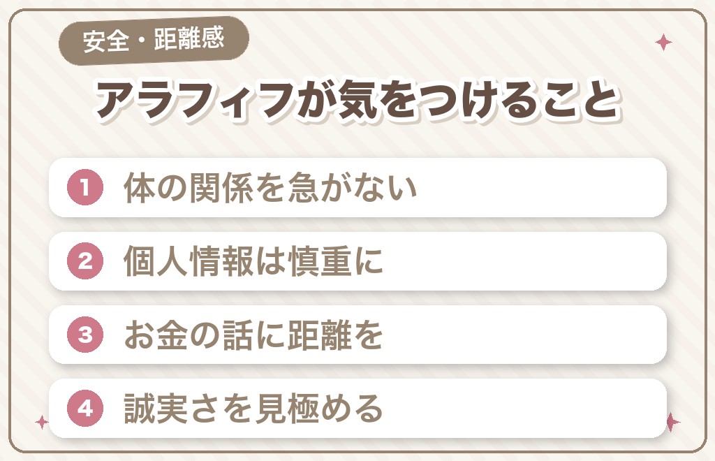 アラフィフの3回目デートで気をつけたいこと（安全・距離感）