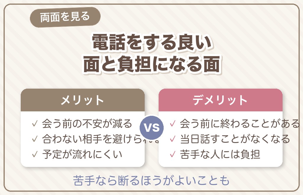 マッチングアプリで会う前に電話をするメリットとデメリット